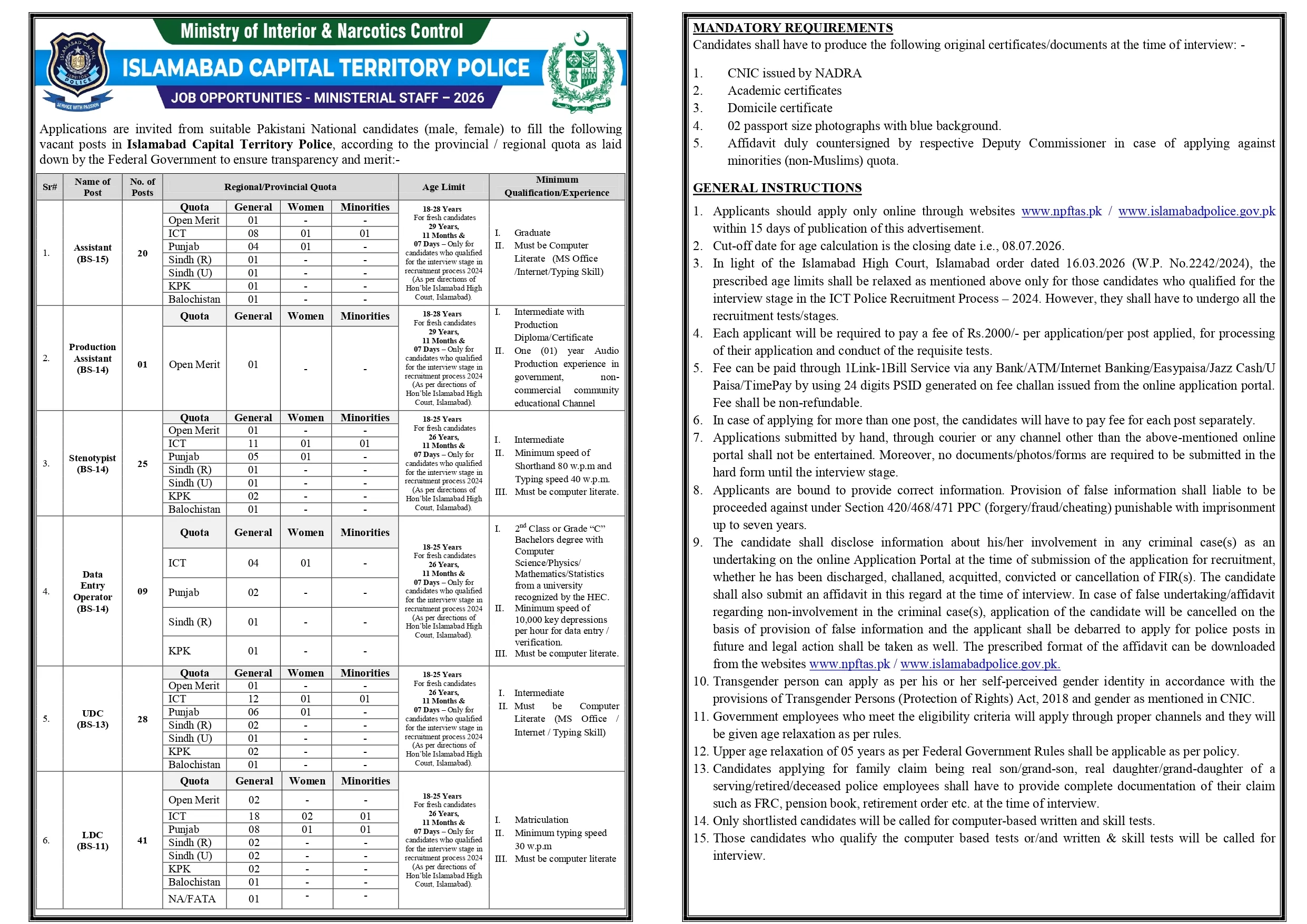 jobs at islamabad capital territory police