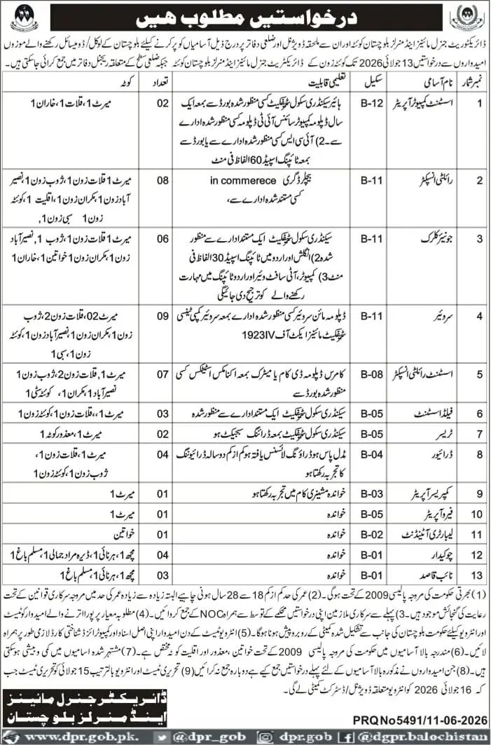 mines and minerals department balochistan jobs