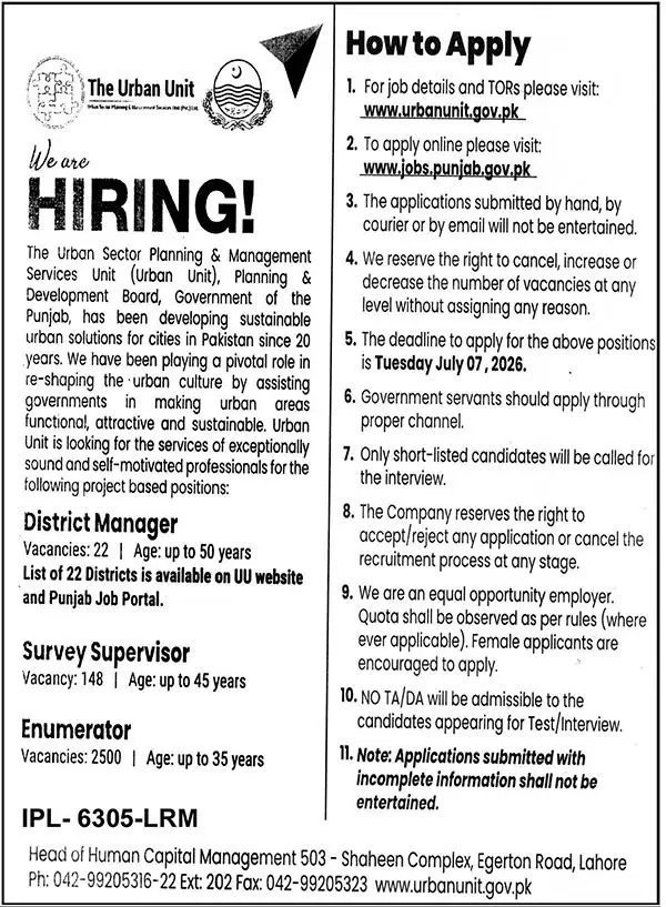 urban unit enumerator job update