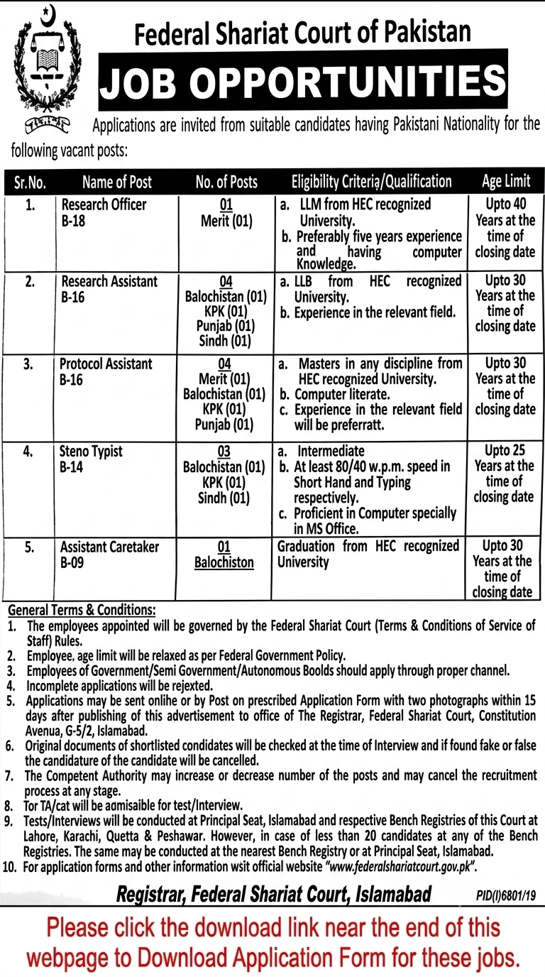 federal shariat court jobs