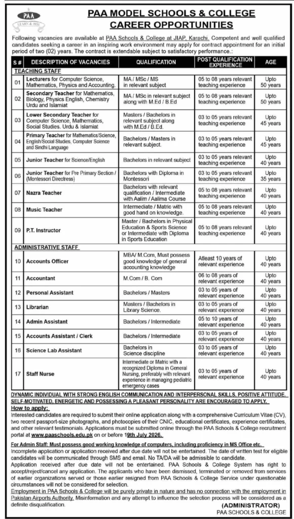 Karachi school jobs for female