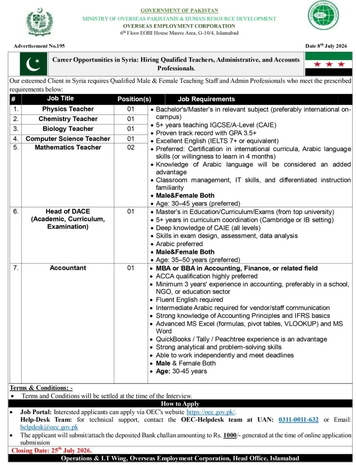 OEC Korea Jobs 2026 for Pakistani