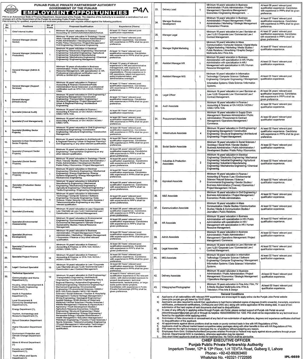 punjab public private partnership authority jobs
