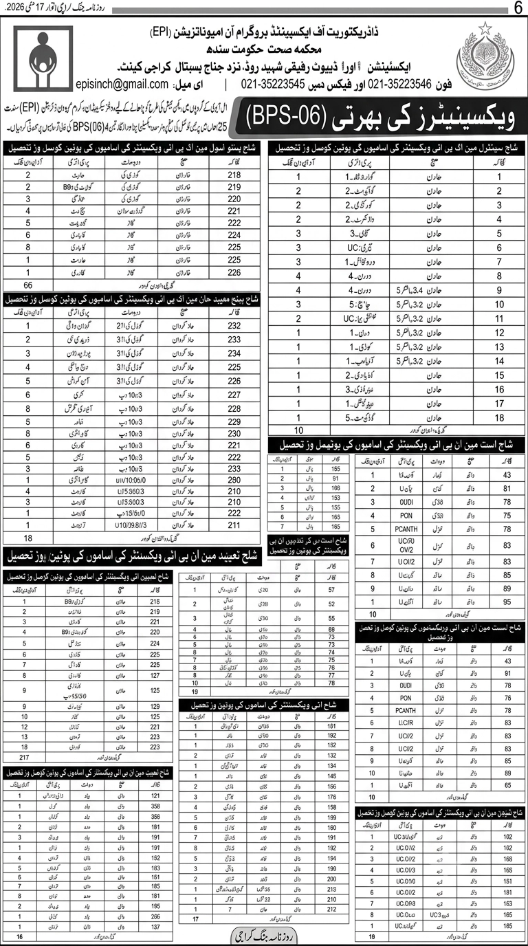 vaccinator jobs in sindh 2026