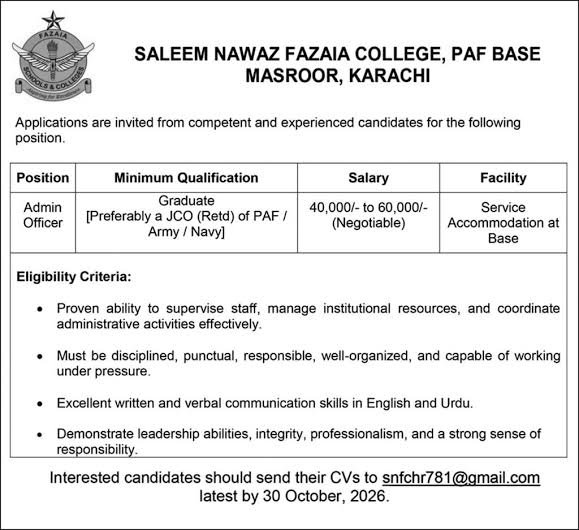 Paf School Sargodha Jobs
