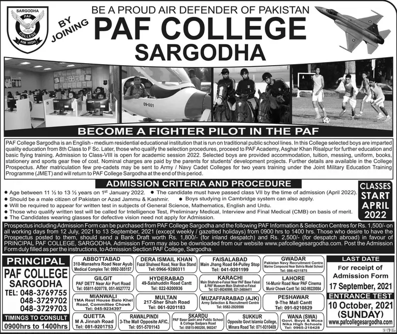 Jobs At Paf College Sargodha 2026